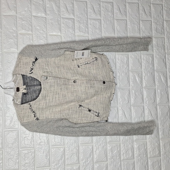 FREE PEOPLE Womens Jacket Cropped Tattered Tweed Moto Long Sleeve Asymme…